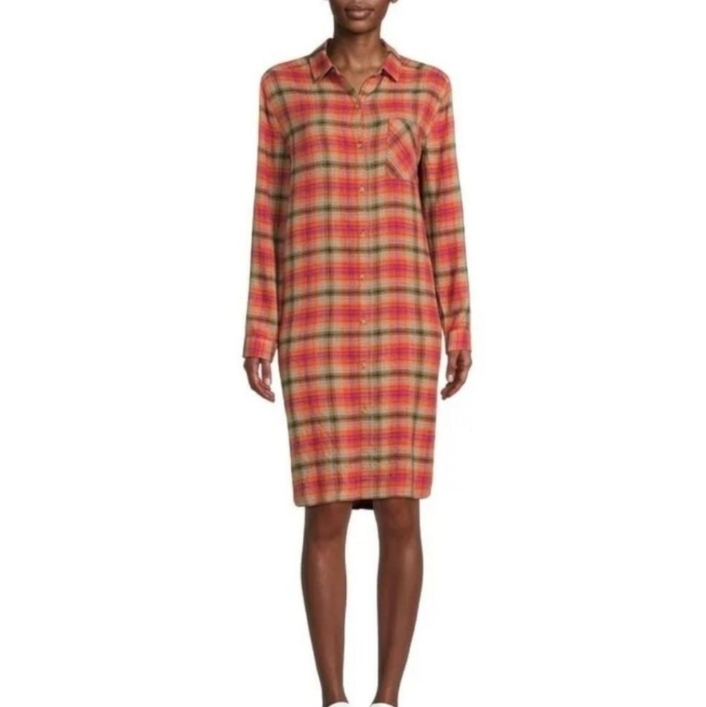 Beachlaunchlounge long line button-up plaid dress